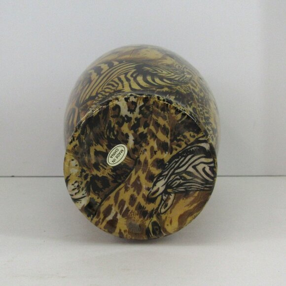 Ceramic African Safari Patchwork Vase Lions Leopards and Zebra 9 Inch Tall - Picture 6 of 7